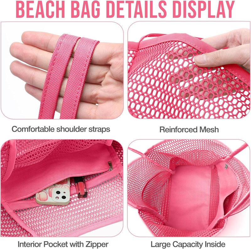KPX Beach Bag with Mini Pocket, Beach Tote Bags for Women Large Foldable Mesh Swimming Pool Travel Bags - Sandproof - Image 5